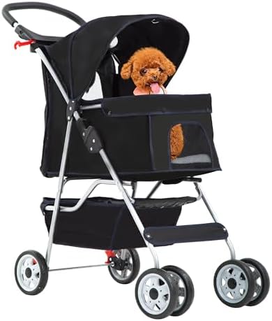 FDW | 4-Wheel Foldable Pet Stroller | Dark Black | Lightweight & Portable by FDW