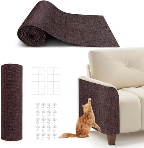 78.7"X15.8" Cat Scratching Mat, Self-Adhesive Cat Scratch Carpet, DIY Cats Scratch Furniture Protector for Couch, Sofa, Wall & Door, Durable Furniture Guards Couch Scratcher from Cats Claws (Brown) by BumaiGo