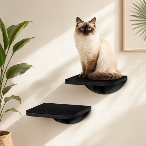 2-Piece Cat Wall Steps with Grey Felt Pads, Floating Cat Wall Perches and Climbing Steps, Wall Mounted Shelf for Small and Large Cats by PELUOMOZ