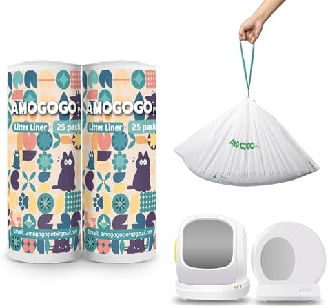 50 Pcs Litter Box Liner Bags, Compatible with Meowant MW-SC01, SC02, SC09 and MW-LR01, Automatic Litter Box Heavy Duty Replacement Waste Bags, Leak-proof Trash Bags, 18.5" x 12.6" by AMOGOGOPET
