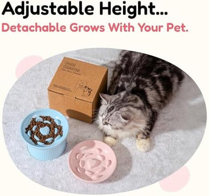 Unbreakable Raised Slow Feeder Bowl for Cats and Small Dogs, Elevated Cat Bowls, Detachable Slow Feede Bowl, Heavy Weighted, Non-Slip Feeder, Whisker Friendly (Pink, Round - 6.2w'' x 1.5h'' inch) - Image 4