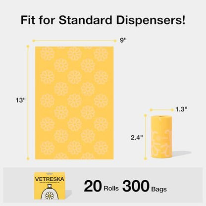 VETRESKA Daisy Scented Dog Poop Bags, 300 Counts, Leak-proof - Image 3