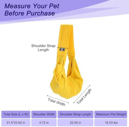 Pet Sling Carrier for Small Dogs and Cats Up to 16.5 Lbs, Hand-Free Reversible Dog Sling Carrier with Pocket, (Yellow, 1 Pcs) Intended for Hiking/Camping/Traveling - Image 2