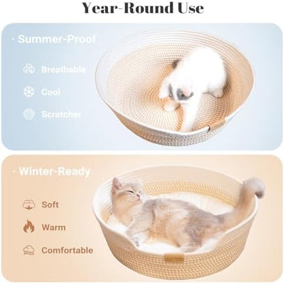 CHEERHOME PETS Handwoven Cat Basket Bed Cooling for Indoor Cat with Cushion - Image 2