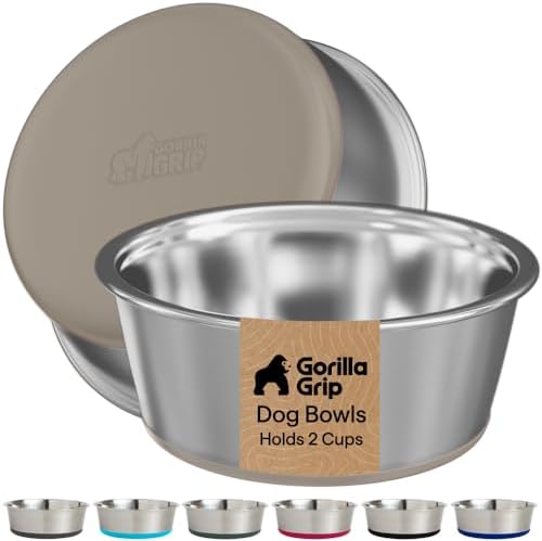 GORILLA GRIP Dog Bowls, Food Grade Stainless Steel, Set of 2, 2 Cup, Beige by GorillaGrip