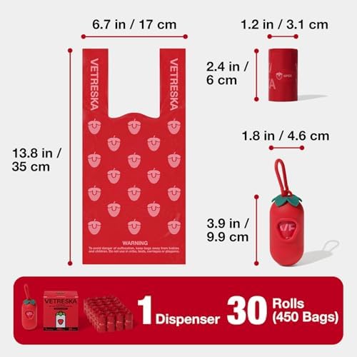 VETRESKA Dog Poop Bags with Handle 450 Count, Strawberry Scented Waste Bag - Image 3