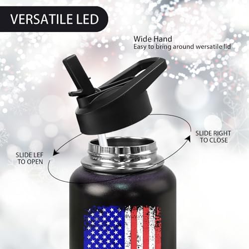 32oz American Flag Stainless Insulated Aater Water Bottle with Straw, American Flag Gym Hiking Sports Coffee Mug Cup Water Bottles,Patriotic Military Gifts For Veterans, Police - Image 3