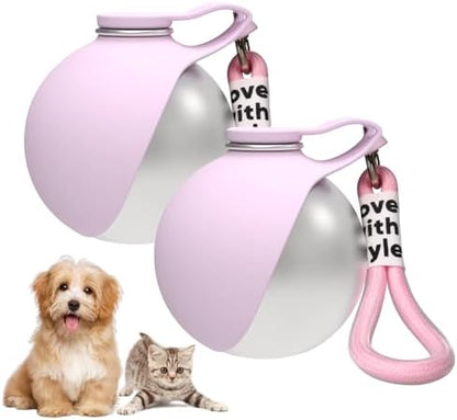 2 in 1 Portable Dog Water Bottle, 10oz Stainless Steel Leak Proof Pet Water Bottle with Foldable Silicone Bowl, Outdoor Travel Water Bottle for Dogs Walking Hiking Camping, 2 Pack Pink by Unknown
