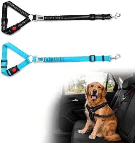 Dog Seat Belt for Car 2 Pack, 3-in-1 Adjustable-Length Bungee Tether by GTOGNLU