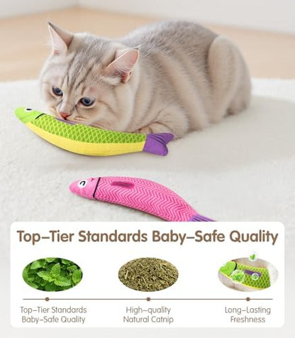 PetBusy Cat Toys with[5000mg A+Natural Catnip &Silvervine] [Baby Grade] Interactive Soft Chew Kicker Cat Toys for Indoor Cats & Kittens, [Crinkle &Bell] Fish Sound Toy, Drives Bored Cat Crazy with Fun - Image 7