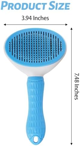 1Pc Cat Hair Brush Self Cleaning Slicker Brush with Release Button Pet Grooming Tool Skin Friendly Deshedding Brush for Dogs and Cats Easy Clean Blue 7.48 x 3.94 in - Image 2