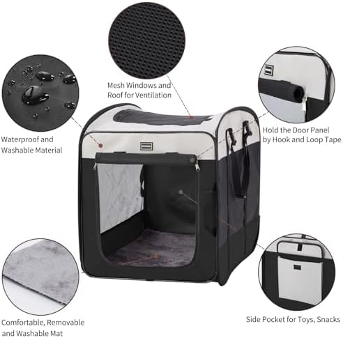 DONORO Dog Kennels and Crates for Medium Dogs, Portable Pop Up Indoor Pet Cage with Sturdy Wire Frame, Collapsible Travel Crate Soft Sided Cat Bag Escape Proof (Black, 28.0" L x 18.0" W x 22.0" H) - Image 2