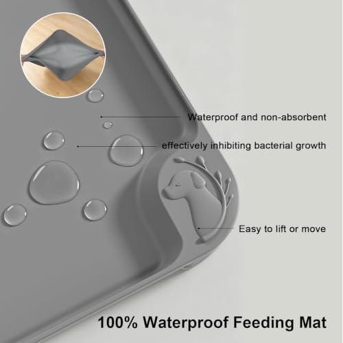 Large Waterproof Silicone Pet Feeding Mat Nonslip Raised Edges 19"x12" Gray - Image 6