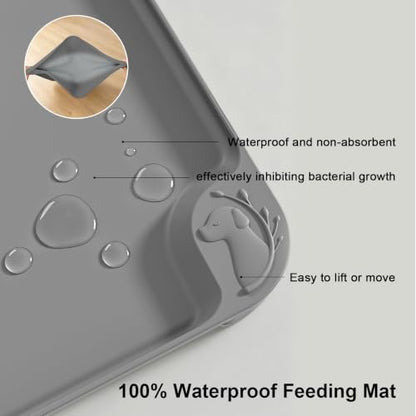 Large Waterproof Silicone Pet Feeding Mat Nonslip Raised Edges 19"x12" Gray - Image 6