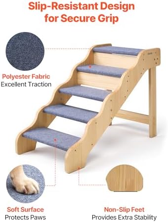 VEVOR Wood Pet Stairs, 5-Step Dog Stairs for High Beds, Sofa & Cars, 150lbs Load Capacity, Non-Slip Surface, Stable Cat & Dog Step Ladder for Small Medium Large Older Pet Puppy Essentials - Image 4