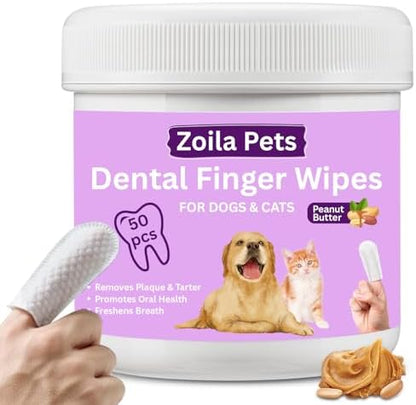 Dog & Cat Dental Wipes - Finger Toothbrush for Plaque, Tartar & Breath by ZoilaPets