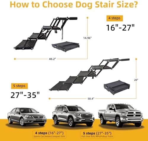 Dog Stairs 5 Steps Foldable Dog Ramp with Non-Slip Surface, Portable Dog Steps for Cars,SUV and Truck, Supports up to 250 lbs - Image 3
