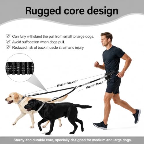 Hands Free Retractable Double Dog Leash, Dual Bungee Waist Belt Reflective - Image 4