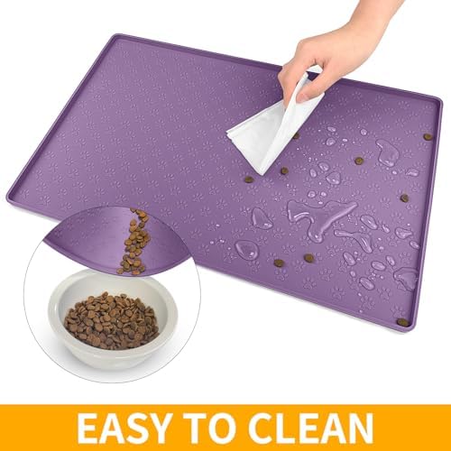 Ptlom Dog Food Mat Waterproof Pet Bowl Mats with High Lips, Non-Slip Dog Placemat Prevent Messy Spills to Floor, Silicone Puppy Feeding Tray for Small, Medium Large Dogs Cats, Purple, 31.5" 23.6" - Image 7