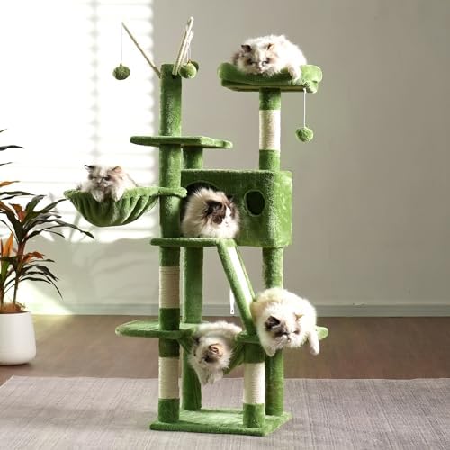 Hey-brother Cat Tree Tower with Padded Platform Bed, Hammock, MPJ019-SGR - Image 3