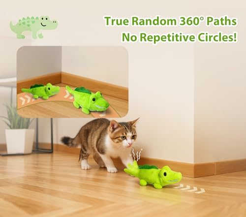 Interactive Cat Toys for Indoor Cats – Auto Moving Alligator with 360° Random Movement & Tail Wagging, Rechargeable Cat Exercise Toy with Catnip, Self-Play Fun for Bored Adult Cats-Green - Image 2