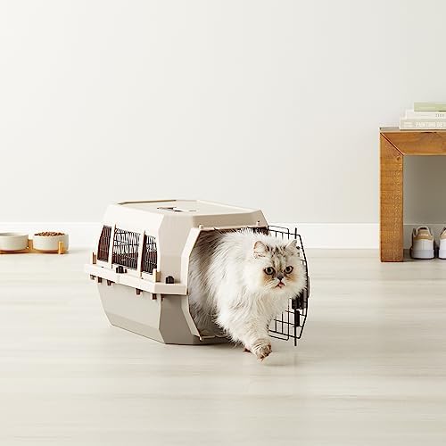 Amazon Basics Hard-Sided Dog and Cat Kennel, Single-Door Travel Pet Carrier with Metal Wire Ventilation, 23.6"L x 15.7"W x 13"H, Beige - Image 7