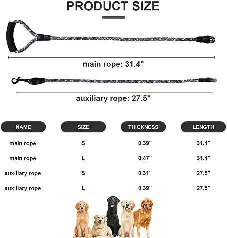 Dual Dog Leash, Reflective Heavy Duty Two Dog Leash for Small Medium Large Dogs, 2 Dog Leashes, 360° Swivel Tangle Free with Comfortable Handle, Support Add to Multiple Rope, Black - Image 2