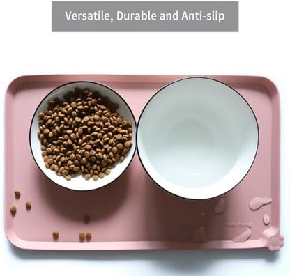 Hoki Found Silicone Pet Food Tray - High-Lips Dog Cat Bowl Mats - Waterproof Dog Cat Food Mats - Neutral Pink - Image 4
