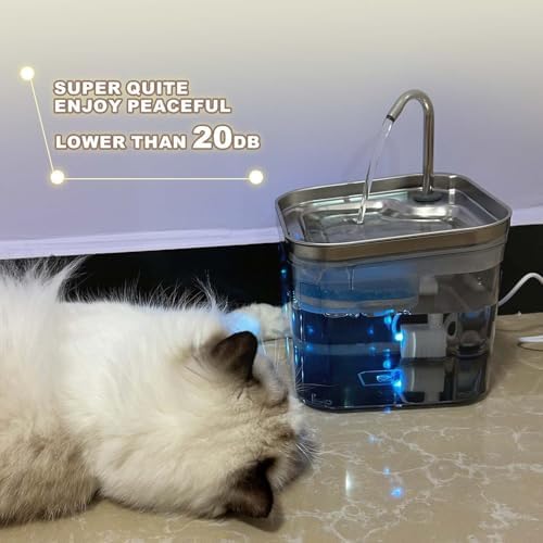 Cat Fountains for Drinking, Stainless Steel Bowl Cat Water Fountain,Water Dispenser for Cats, 74OZ/2.2L Water Fountains for Cats Indoor - Image 3