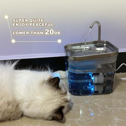 Cat Fountains for Drinking, Stainless Steel Bowl Cat Water Fountain,Water Dispenser for Cats, 74OZ/2.2L Water Fountains for Cats Indoor - Image 3