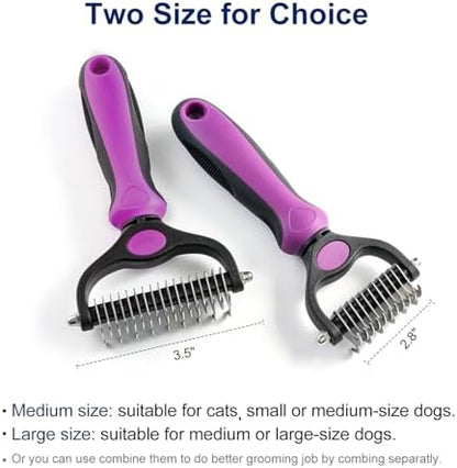 WePet Grooming Rake for Dogs & Cats, Double-Sided Deshedding Brush, Extra-Wide Dematting Tool, Slicker Comb for Undercoat & Loose Hair Removal, Reduces Shedding by 95%, Purple, Large - Image 2