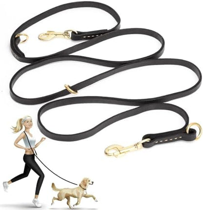 Leather Dog Leash 8ft, Soft Multi-Function 6 in 1 Leather Training Walking Lead, Hands Free Leash, Dual, Crossbody Pet Leashes for Medium and Large Dogs, Service Dogs (8 Foot*5/8", Black) by GuidingStar