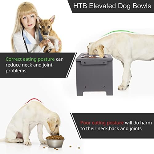 HTB Elevated Dog Bowl Stand with 2 Stainless Steel Bowls-10 H Large Grey - Image 6