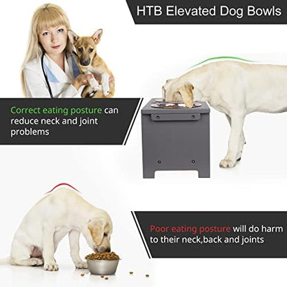 HTB Elevated Dog Bowl Stand with 2 Stainless Steel Bowls-10 H Large Grey - Image 6