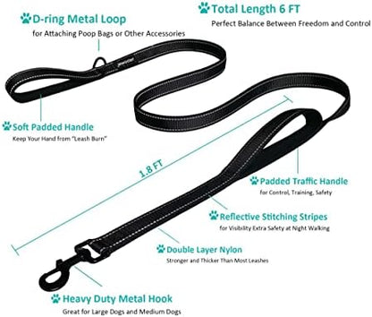 Heavy Duty Dog Leash - 2 Handles by Padded Traffic Handle for Extra Control, 6foot Long - Perfect for Medium to Large Dogs (6 ft, Black Red) - Image 2