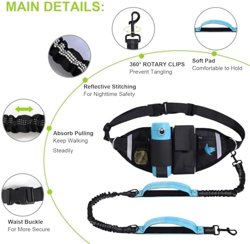 Hands Free Dog Leash, Waist Leash for Dog Walking, Running, Jogging (Blue) - Image 6