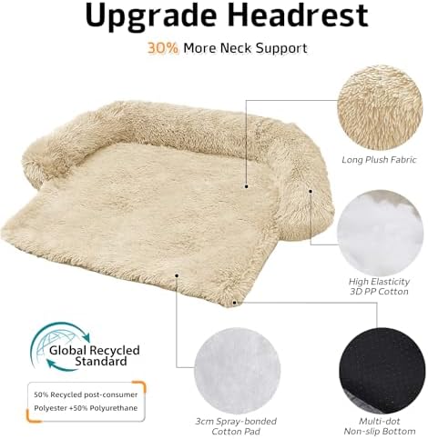 Calming Dog Bed Fluffy Plush Dog Mat for Furniture Protector with Removable Washable Cover for Large Medium Small Dogs and Cats (XS (31"x23.5"x5"), Beige) - Image 2