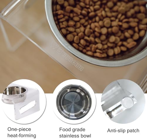 Tilted Raised Elevated Food and Water Bowls Stand for Cat or Small Dogs - Puppy's Clear Acrylic Stainless Steel 3 Dishes Holder for Boy or Girl Pet by WBhonghui (Clear-3bowls) - Image 3