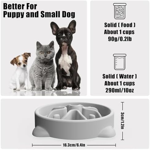 Slow Feeder Dog Bowls Small Breed, Dog Food Bowl Small Anti-Choking Bloat Stop Puzzle Healthy Eating Bowl (Gray, 1 Cup) - Image 2