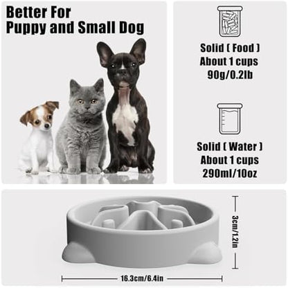 Slow Feeder Dog Bowls Small Breed, Dog Food Bowl Small Anti-Choking Bloat Stop Puzzle Healthy Eating Bowl (Gray, 1 Cup) - Image 2