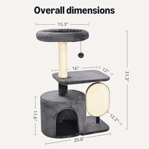 Amazon Basics Cat Tree Tower for Indoor cat, Solid Steel Frame with Removable Scratching Pad, Gray, 32 Inches - Image 6