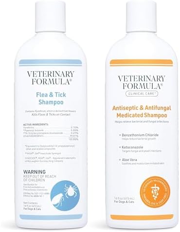 Veterinary Formula Flea and Tick Shampoo for Dogs and Cats & Clinical Care Antiseptic and Antifungal Medicated Shampoo for Dogs & Cats by VeterinaryFormula