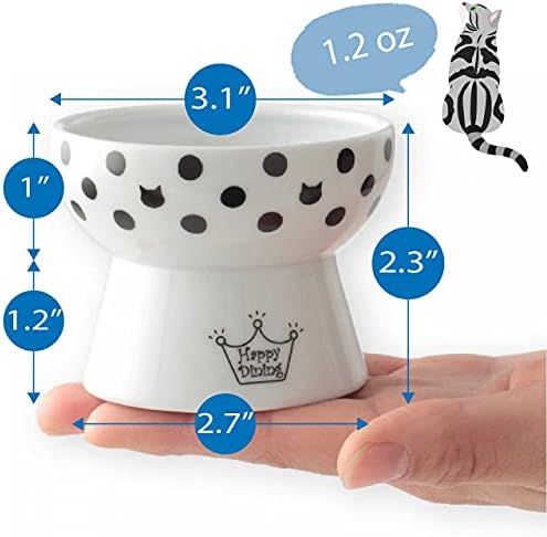 Necoichi Ceramic Elevated Cat Food Bowl, Whisker-Friendly (Dots, Mini) - Image 3
