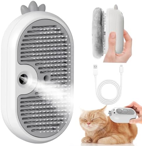 Cat Steam Brush with Release Button, 3 in 1 Pet Spray Water Comb by POIIOPY