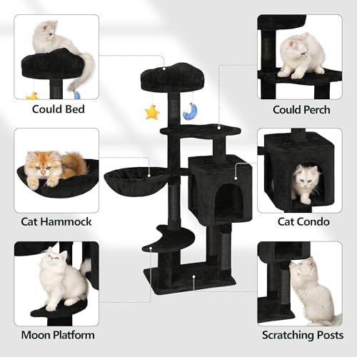 Meecal Gothic Black Cat Tree for Indoor Kittens & Small Cats Under 6 Months 9lbs, 43-Inch Cute Cat Tower with Scratching Post, Cat Condos, Cozy Hammock, Unique Perch & Dangling Toy - Image 2