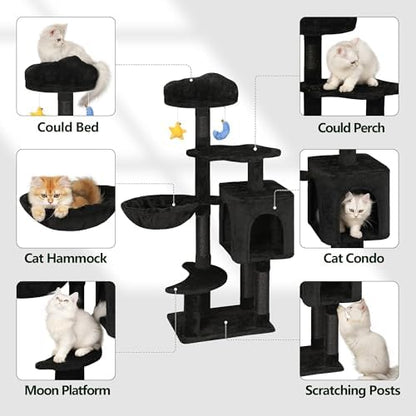 Meecal Gothic Black Cat Tree for Indoor Kittens & Small Cats Under 6 Months 9lbs, 43-Inch Cute Cat Tower with Scratching Post, Cat Condos, Cozy Hammock, Unique Perch & Dangling Toy - Image 2
