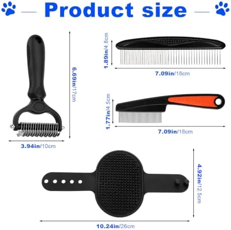 Double-Sided Pet Grooming Rake Set of 4, with Metal Comb Flea Comb Bath Brush for Long & Short Haired Pets to Effectively Remove Tangles, Knots and Mats - Image 2