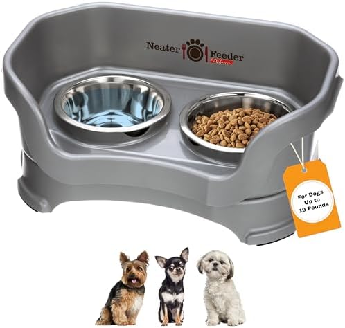 Neater Pet Brands Neater Feeder Deluxe Mess Proof Dog Bowls Elevated for Small Dogs Under 19 lbs, Made in USA, No Spill Raised Dog Food Bowl Stand Feeding Station, Food and Water Bowl Set, Gunmetal by NeaterPetBrands