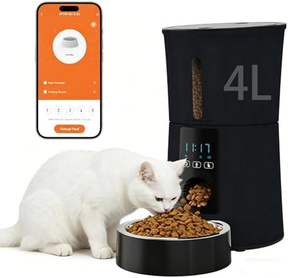 DUMOS 4L Automatic Cat Feeder, Dog Food Dispenser with APP Control, Black by DumosLifestyle