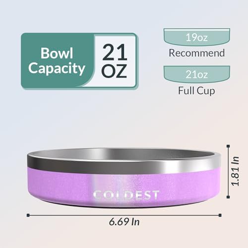 Coldest Dog Bowl - Anti Rust Metal, Non Slip, 3 Layers Insulated Stainless Steel Dog Bowls - Spill Proof & Heavy Duty - Water Bowl for Dogs, Cats, Dish Washer Safe (21 oz,Saturn's Moon Purple Glitter) - Image 4